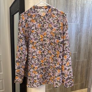 Vince Women's Wisteria Vine Relaxed Band Collar Blouse  Size Large